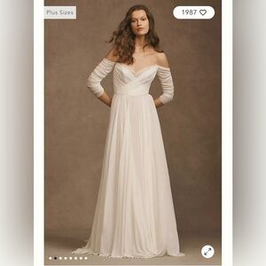 Wtoo by Watters Miles V-Neck Ruched-Sleeve Mesh Wedding Gown Anthropologie BHLDN